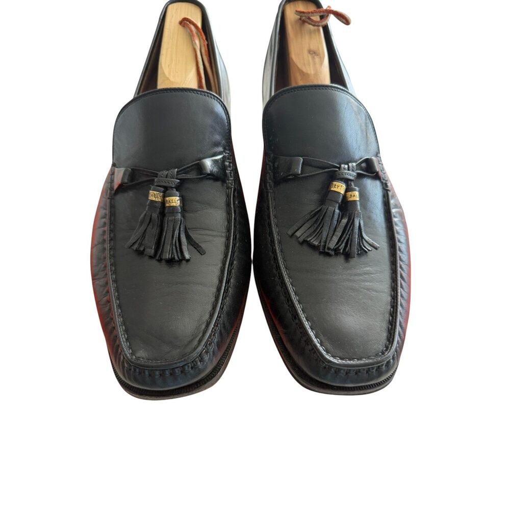 Bally of Switzerland Black Leather Tassel Loafers